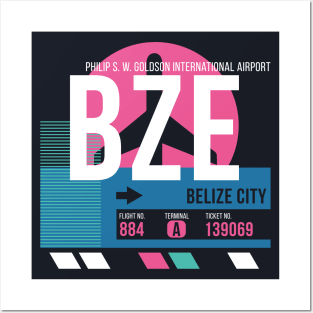 Belize City (BZE) Airport // Sunset Baggage Tag Posters and Art